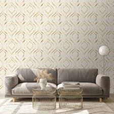 Image of Cream Gold Geometric Wallpaper Metallic Shimmer Feature Wall Lounge Bedroom