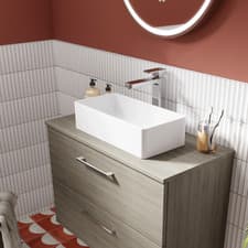 Image of Nuie 465 x 235mm Countertop Vessel Wash Basin Square White Ceramic Bathroom Sink