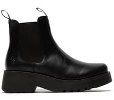 Image of Fly London Womens Black MEDI789 Wedged Chelsea Ankle Leather Platform Boots