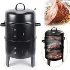 Image of 3 in 1 Charcoal Smoker BBQ Grill with Thermometer Patio Camping Barbecue Outdoor