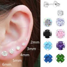 Image of 925 Sterling Silver Stud Earrings Round Cubic Zirconia Pairs Set Women Small