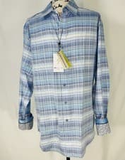 Image of Robert Graham EAST OF EDEN Plaid Print Shirt Large Skull Flip Cuff Classic New