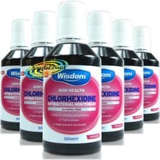 Image of 6x Wisdom Chlorhexidine Antibacterial Mouthwash Original Alcohol Free 300ml