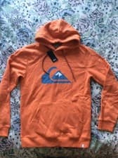 Image of QUIKSILVER - BIG LOGO HOODIE - FLAMINGO ORANGE - SIZE SMALL - NEW