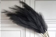 Image of Large Black Faux Pampas Grass 3 x Stems of 115cm Tall Fluffy Artificial Flower
