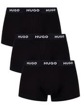 Image of HUGO Men's 3 Pack Cotton Stretch Trunks, Black