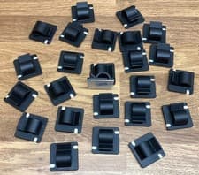 Image of 25x BLACK SELF ADHESIVE NYLON CABLE CLIPS SIZE MEDIUM 25mm x 25mm FOR 10mm CABLE