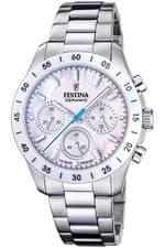 Image of Festina Ladies Watch Chronograph Steel/Mother Of Pearl White Chrono F20693/1
