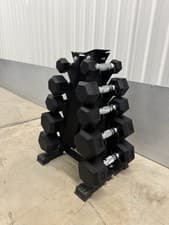 Image of 1–5kg Hex Dumbbell Set 5 Pairs with Mini Vertical Rack Stand Home Gym Weights