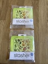 Image of 2 X Stasher Platinum Silicone Food Grade Reusable Storage Bag Green Sandwich Bag