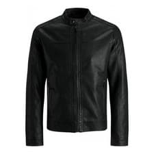 Image of Jack & Jones Warner Casual Biker Washed PU Jacket Tan Black
