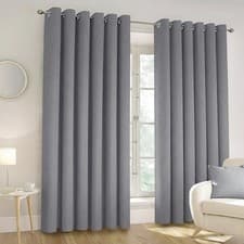 Image of 100% Blackout Eyelet Curtains Ready Made Ring Top Thick Thermal Linen Curtain UK