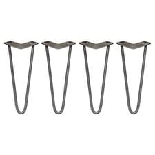Image of 4x Hairpin Furniture Legs / Hair Pin Set Desk Table 12" 2 Prong 12mm Raw Steel