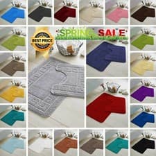 Image of JACQUARD GREEK STYLE BATH MAT PEDESTAL SET NON SLIP TOILET BATHROOM RUGS 2 PIECE