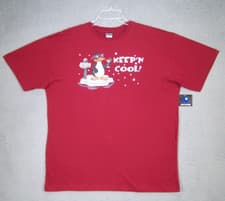 Image of Penguin Shirt Adult Medium Red Graphic Snow Keeping it Cool Beach Joe Boxer Mens