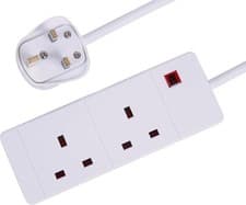 Image of 2 Way Mains Extension Lead Gang Double Socket Power 2M 3M 5M Cable White