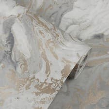 Image of Luxury Liquid Marble Swirls Metallic Wallpaper Grey Gold Stone Effect Wall Decor