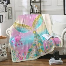 Image of HAVOP Mermaid Blanket Throw For Kids Girls Sherpa Fleece Blanket Throw Pink Spa