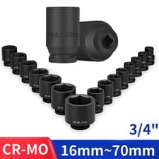 Image of 3/4" Inch DRIVE DEEP IMPACT Socket Set 16mm-70mm HGV Long Reach Impact Socket