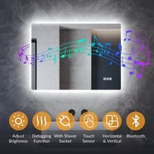 Image of ELEGANT Bluetooth Bathroom Mirror With Led Shaver Socket Demister Large Size