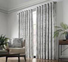Image of Pairs of Silver Grey Steel Grey Fern Leaves Woven Jacquard Eyelet Lined Curtains