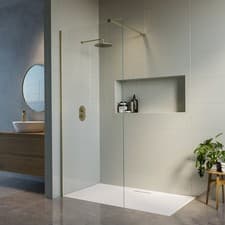 Image of 900mm Brushed Brass Shower Screen for Wet Room & Walk In Shower - Corvu CORBB900