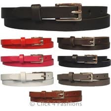 Image of Mens Ladies Unisex Real Leather Belt Skinny Narrow Fashion Sizes 28" - 52" Waist