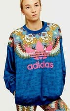 Image of Adidas x FARM Rio Blue Floral BORBOMIX Sweatshirt Jumper – UK 14