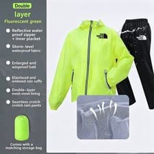 Image of 2pcs Unisex Rain Suit Jacket & Pants Set Rainproof Raincoat Waterproof Outdoor
