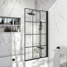 Image of Orbit A6 Black Grid Square Bath Screen 1400mm H x 800mm W - 6mm Glass