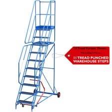 Image of 11 Tread Mobile Warehouse Stairs Punched Steps 3.75m EN131 7 BLUE Safety Ladder