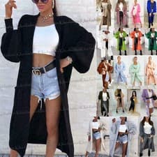 Image of Women Chunky Knitted Oversized Cardigan Ladies Balloon Sleeve Long Maxi Cardigan