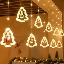 Image of Christmas Curtain Window Lights LED Christmas Decorations Fairy String Lights