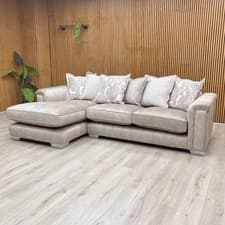 Image of DFS ‘Dolcie’ 3 Seat Chaise Sofa Oatmeal Velvet Formal Back Left Hand Facing