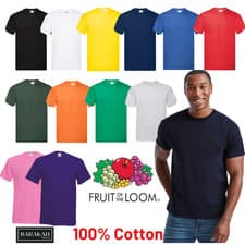 Image of Fruit of the Loom Mens T-Shirts Plain 100% Cotton Short Sleeve T-shirt Tee Top