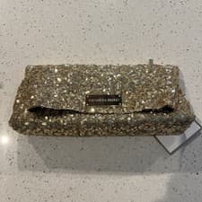 Image of 10” Victoria's Secret Gold Sequined Clutch/Mini Handbag Fold Over Magnetic Snap