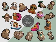 Image of Sloths - Charms for Shoes Clogs Sandal - Animals Sloth Koala Cute Family Sleepy
