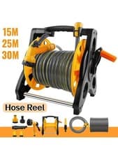 Image of Compact Garden Hose Reel 15M 25M 30M Metres Water Pipe Standing Spray Gun Nozzle