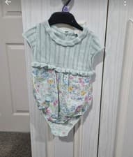 Image of Monsoon baby girl blue romper dress 3-6 months