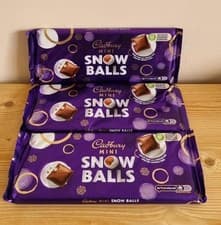 Image of 3 x New Cadbury Mini Snow Balls 360g Milk Chocolate Bar BB 30/5/26