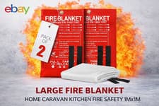 Image of LARGE FAST RELEASE FIRE BLANKET 1M x 1M IN SOFT RED CASE WORKPLACE KITCHEN HOME
