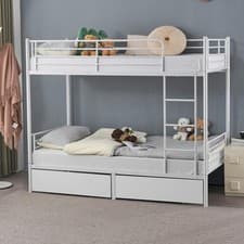 Image of 3Ft Metal Bunk Bed Frame Loft Sleeper Bed with Two Drawers Ladder Heavy White