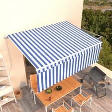Image of Manual Retractable Awning with Blind 4.5x3m Blue&White