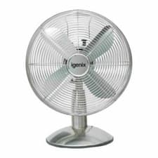 Image of Desk Fan, 12 Inch, 40 W, Oscillating, 3 Speeds, Portable, Chrome, Igenix DF1250