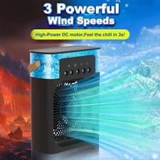 Image of Portable Air Cooling Fan 3 in 1 with Spray & 7 Color Light – USB Mini Cooler