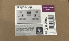 Image of 5X Knightsbridge 13A 2G Switched Socket Dual USB Charger BRUSHED CHROME.BOX OF 5