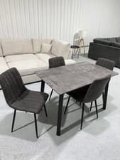 Image of Brand New Modern Grey Dining Table & 4 Chairs Set, Industrial Concrete Effect