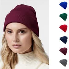 Image of Organic Cotton Beanie Hat Cuffed Soft Stretchy Double Layer Rib Knit Mens Womens