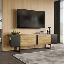 Image of TV Stand Cabinet 180 cm TV Unit with 2 Doors, Open Shelves for TVs up to 75 Inch