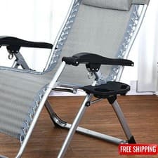 Image of Reclining Sun Lounger Outdoor Garden Folding Gravity Chair Tray Holder Portable
